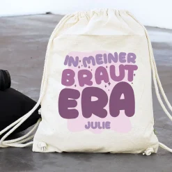 JGA Baumwoll-Rucksack mit Wunschname für die Braut-to-be | Schwarz & Natur
