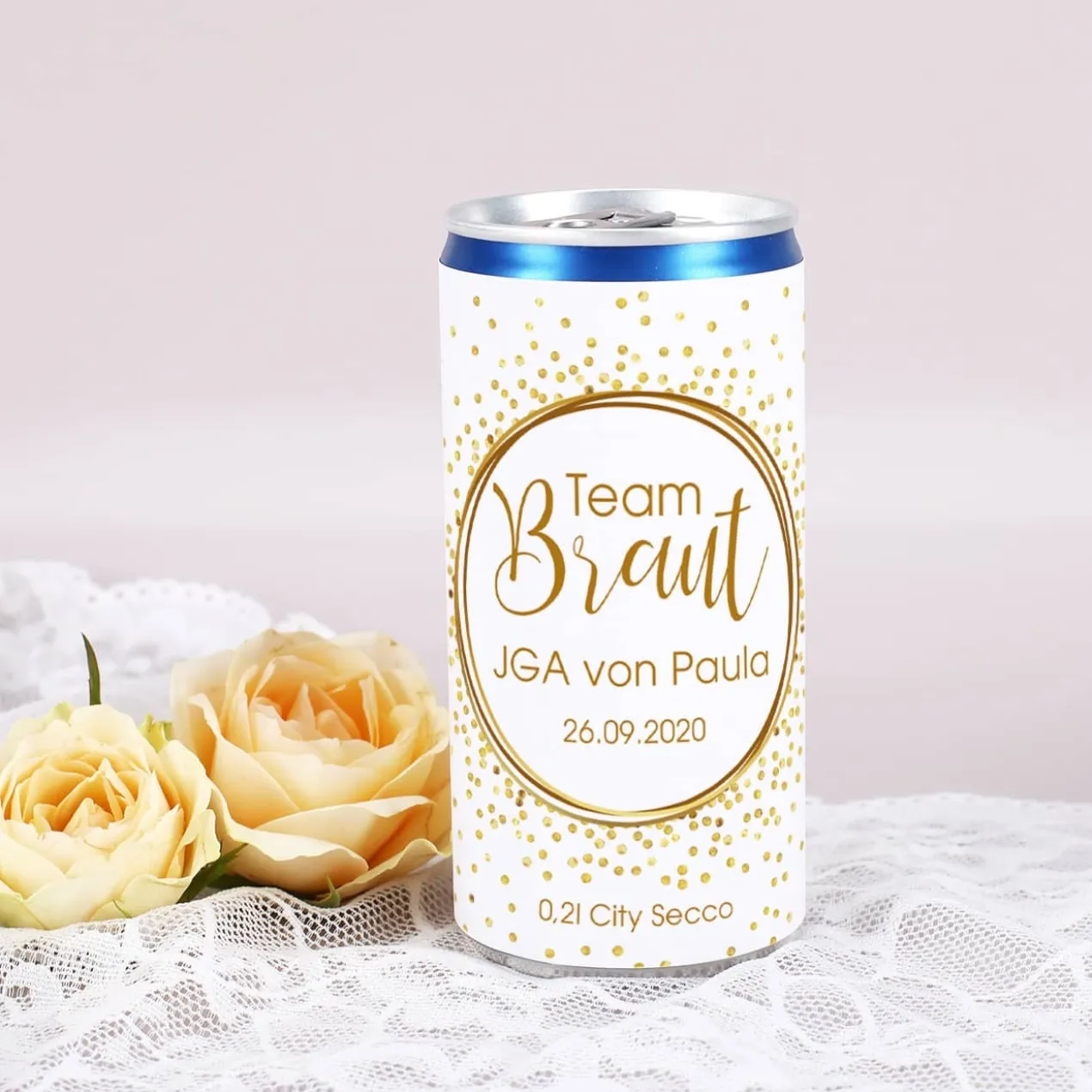 JGA-Secco für Braut und Team Braut mit Name und Datum