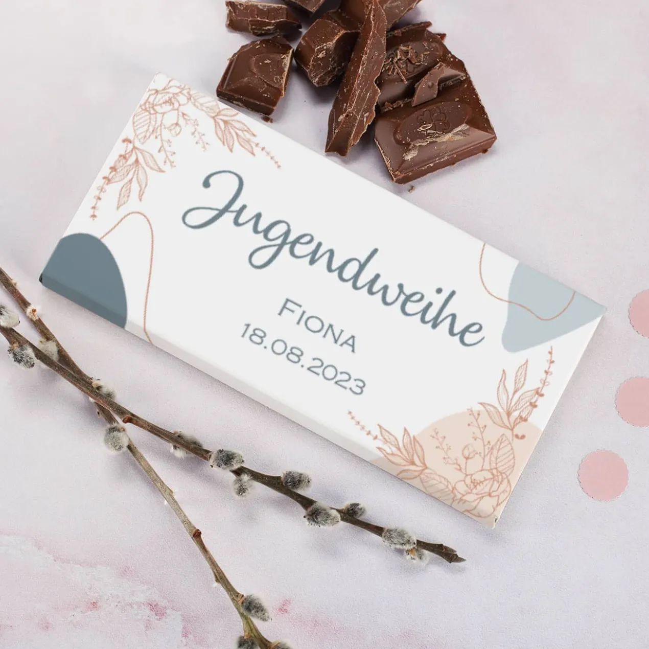 Jugendweihe - 100g Schokolade bedruckt mit Name und Datum