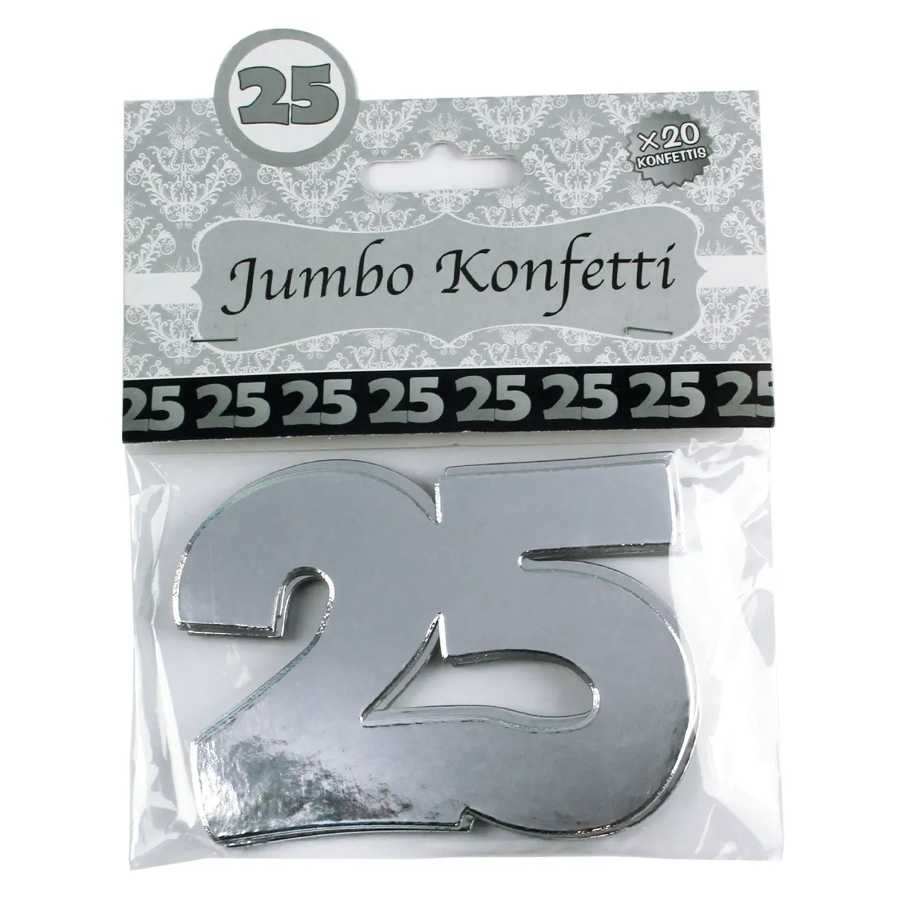 Jumbo Konfetti zur Silberhochzeit | Motiv 25 | XXL Deko Zahlen in Silber | 20 Stück Set