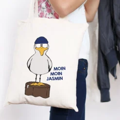Jutebeutel mit Möwe, Moin Moin und Ihrem Wunschnamen bedruckt