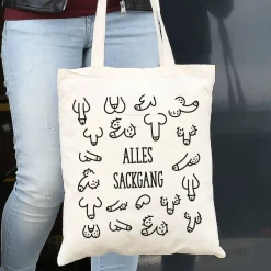 Jutebeutel mit Penismotiv und Wunschtext