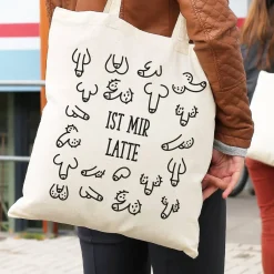 Jutebeutel mit Penismotiv und Wunschtext