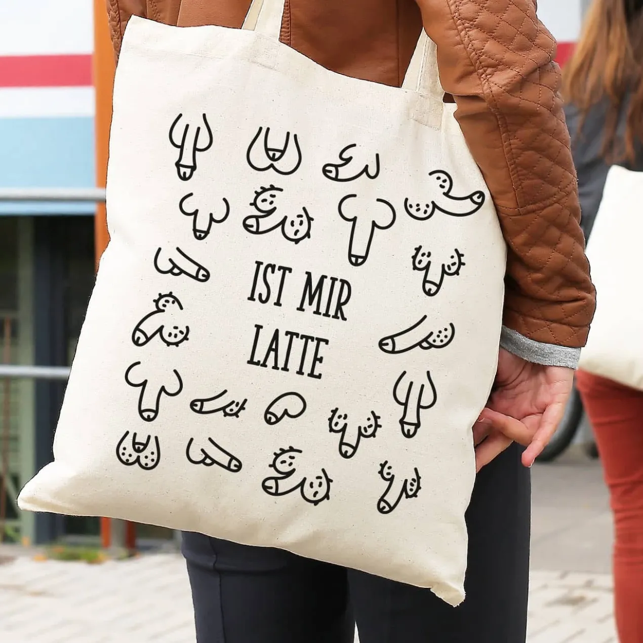 Jutebeutel mit Penismotiv und Wunschtext