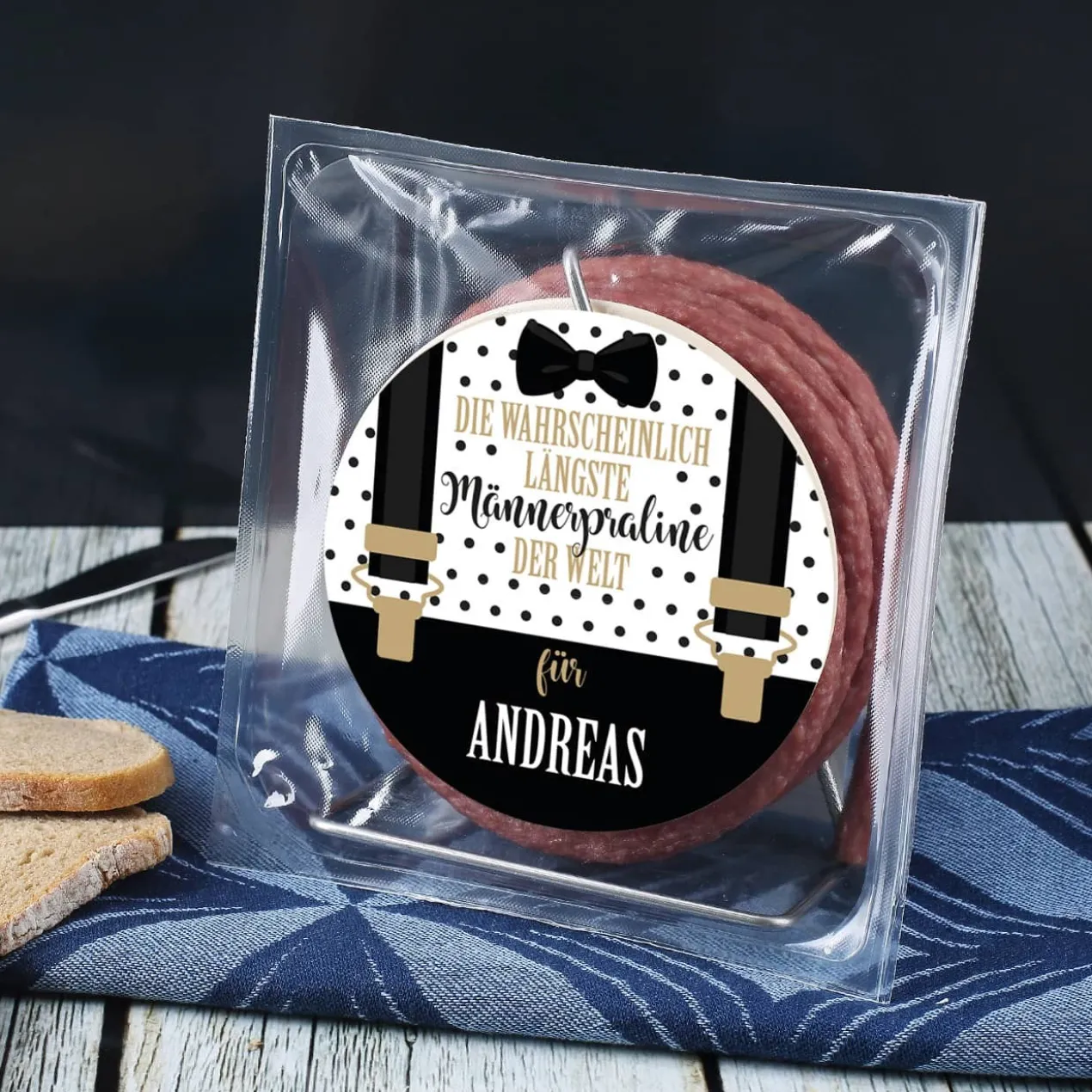 Kabeltrommel Salami - Die wahrscheinlich längste Männerpraline der Welt - mit Name