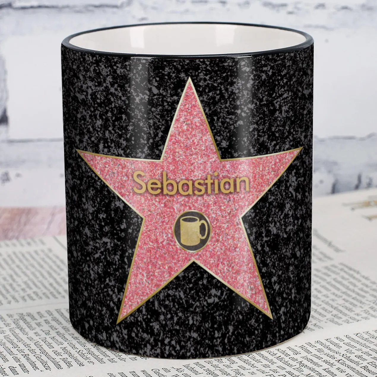 Kaffee-Tasse Walk of Fame mit Stern und Wunschnamen