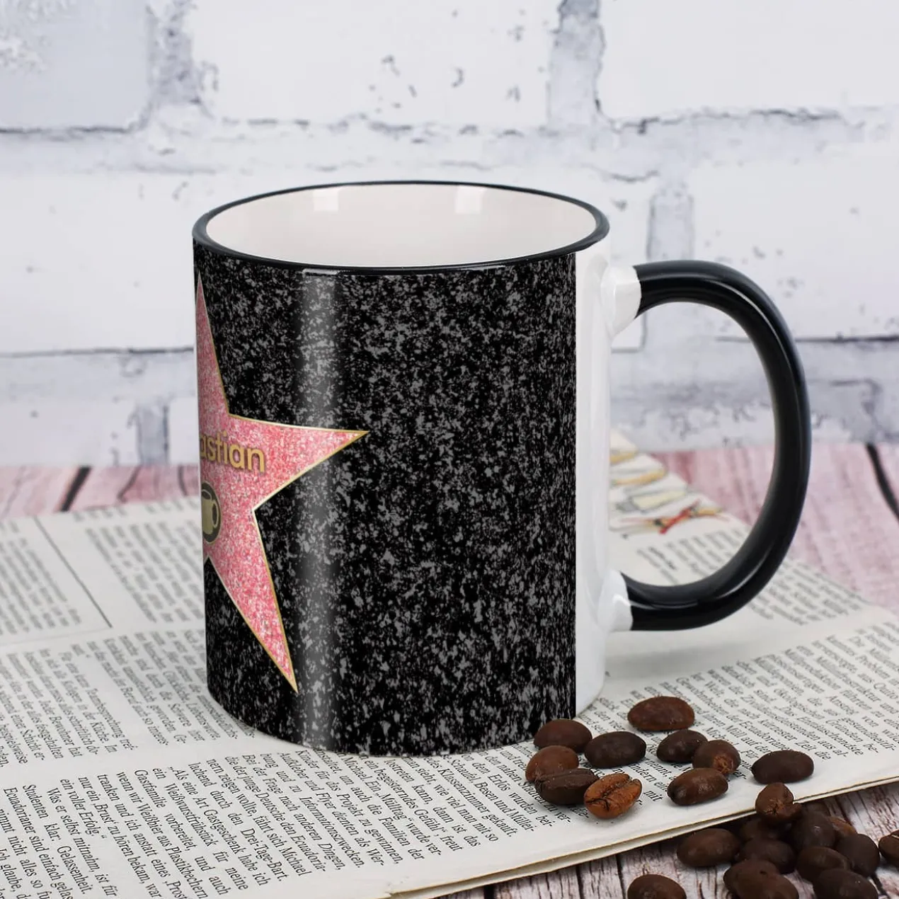 Kaffee-Tasse Walk of Fame mit Stern und Wunschnamen