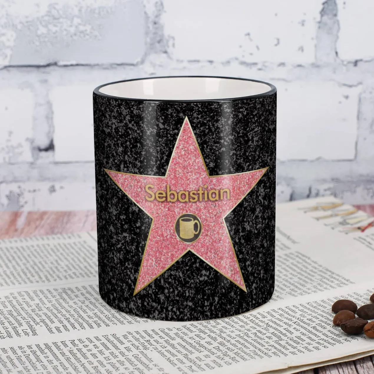 Kaffee-Tasse Walk of Fame mit Stern und Wunschnamen