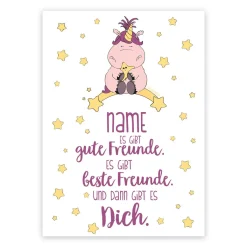 Karte für Freundinnen mit Knuddelhorn und Ihrem Wunschnamen