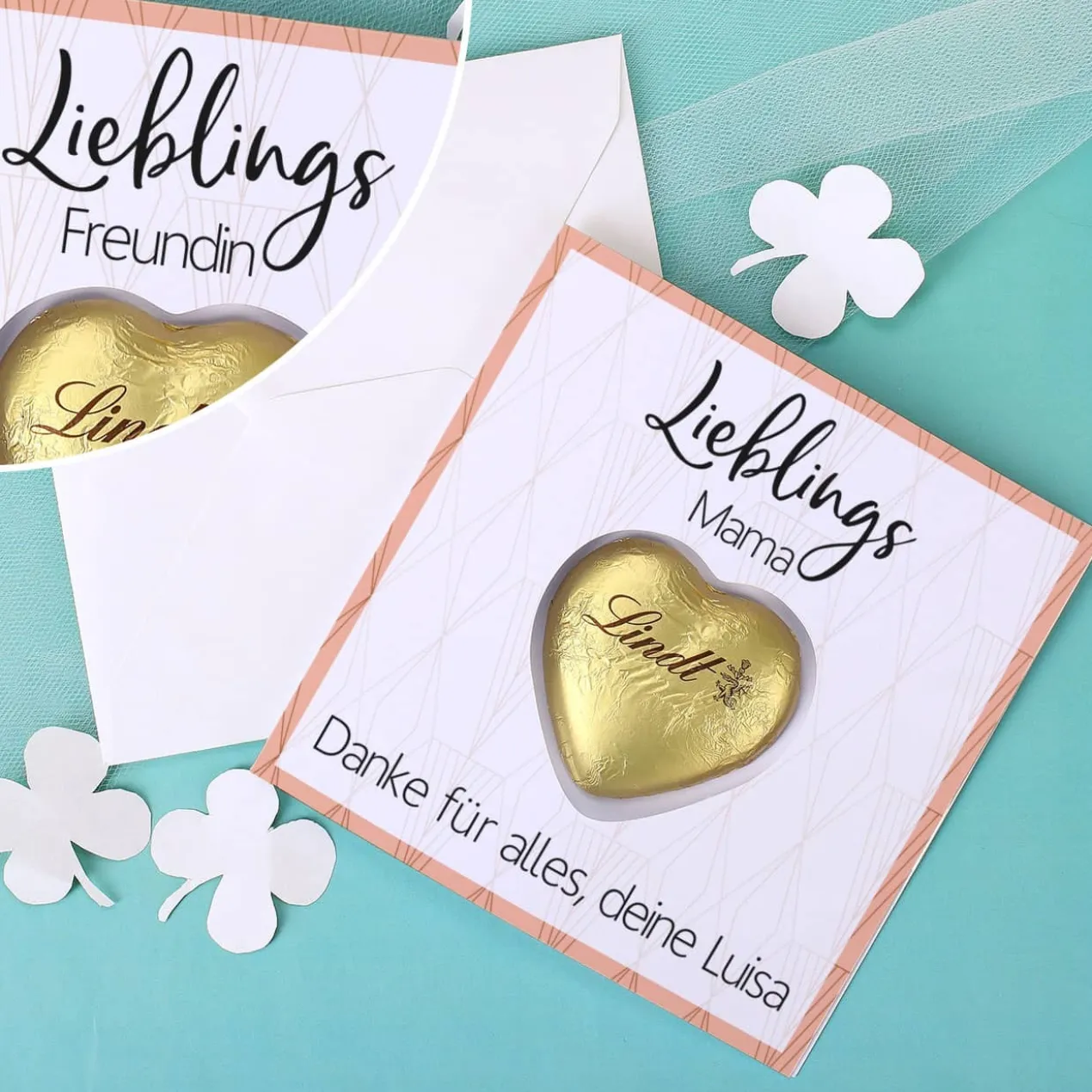 Karte Lieblings... - mit Lindt Schokoherz und Ihrem Wunschtext