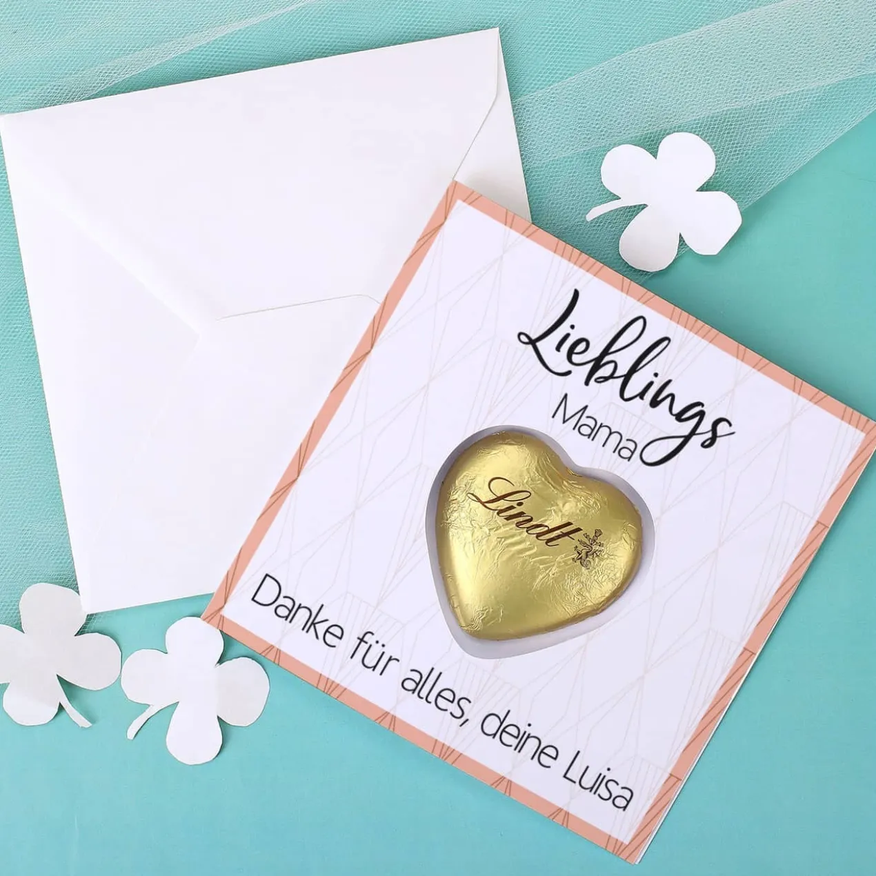 Karte Lieblings... - mit Lindt Schokoherz und Ihrem Wunschtext