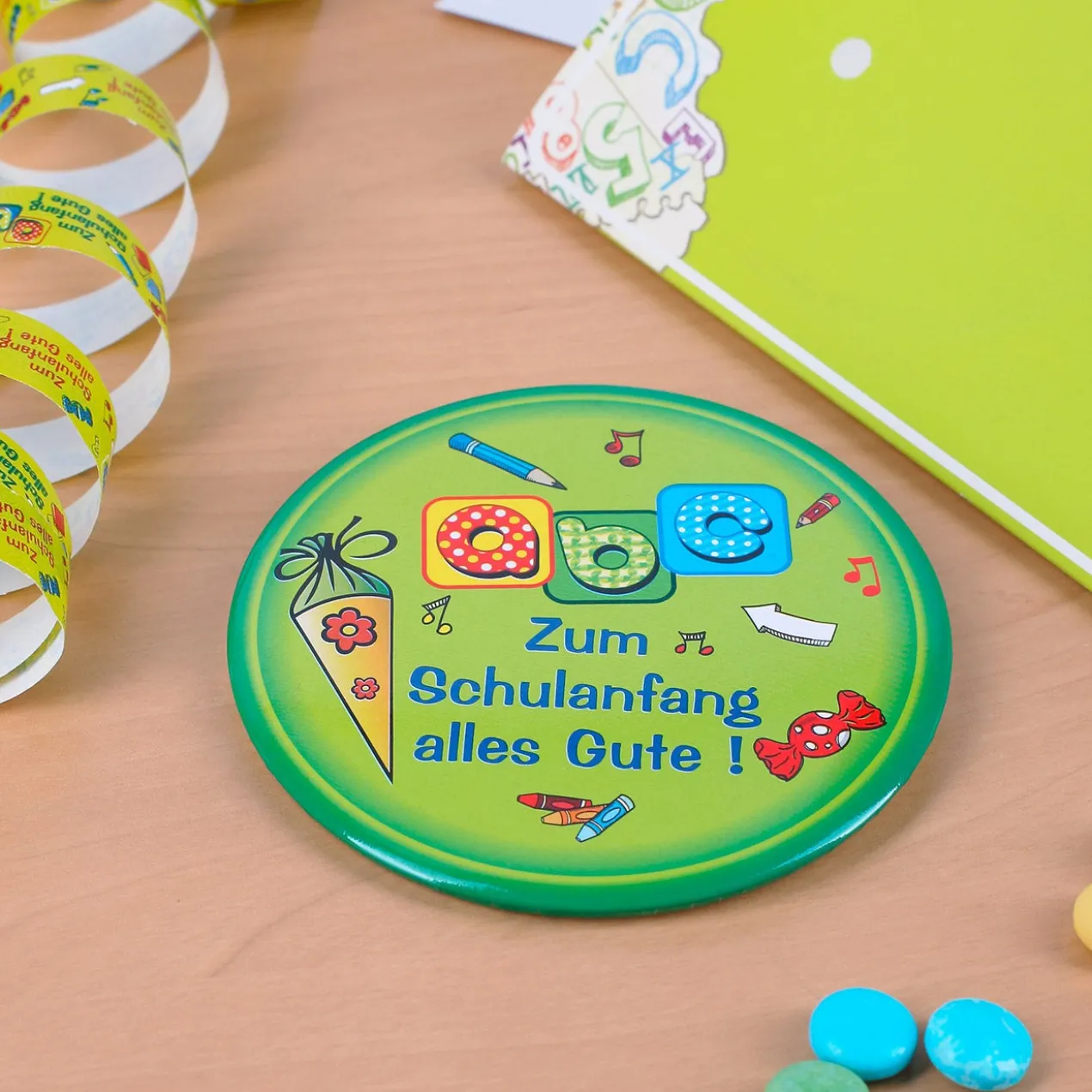 Karte mit abc Button zur Einschulung