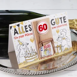 Karte mit Mausefalle zum 60. Geburtstag