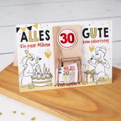 Karte mit Mausefalle zum 30. Geburtstag