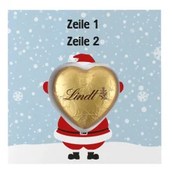 Karte mit Weihnachtsdruck und Lindt Schokoherz