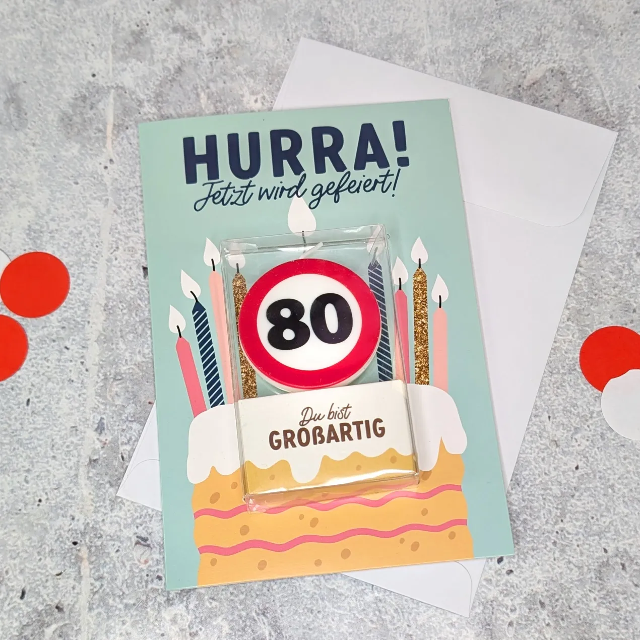 Karte zum Geburtstag mit Kerze in Verkehrszeichen-Design