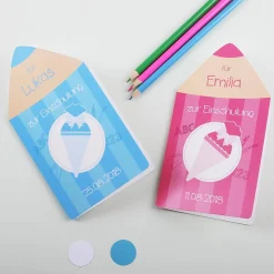Karte zur Einschulung - Buntstift- mit Name und Datum