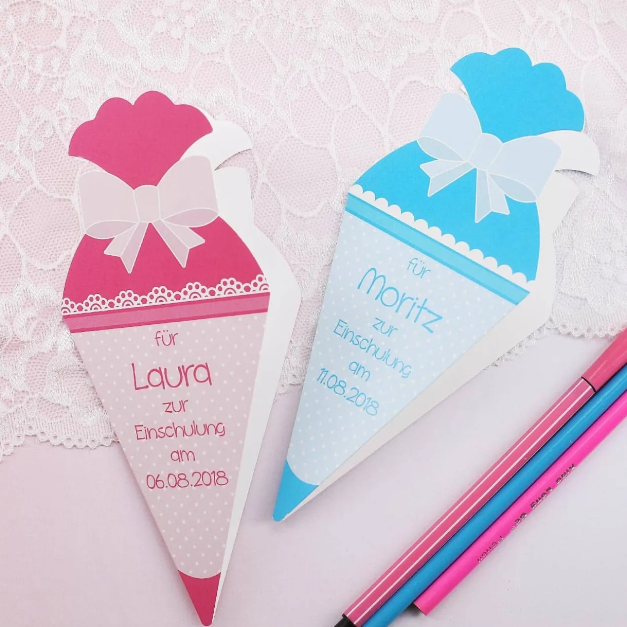 Karte zur Einschulung in Form einer Zuckertüte