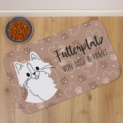 Katzenmatte personalisiert mit Wunschtext | Rutschfeste Napfunterlage für Katzen