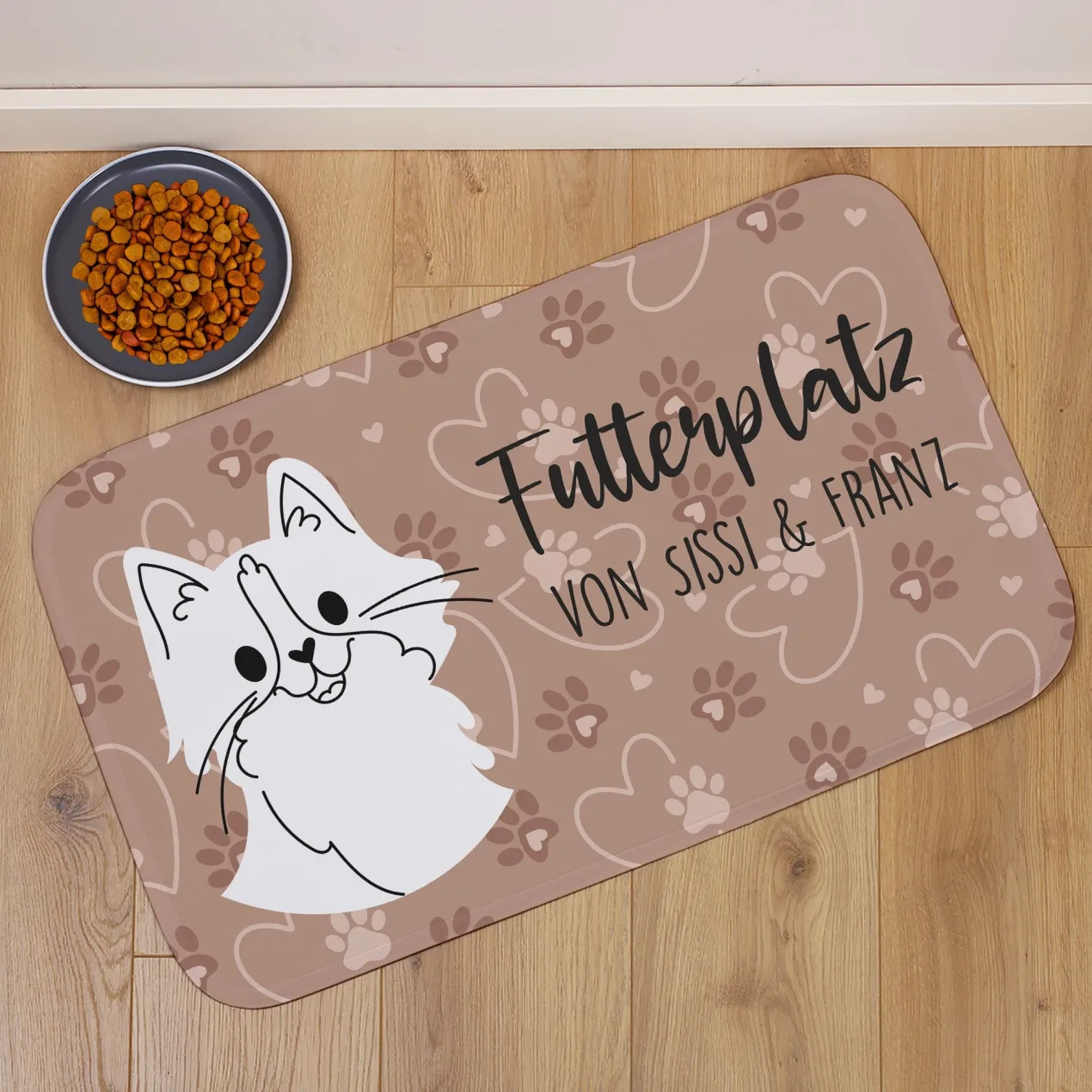 Katzenmatte personalisiert mit Wunschtext | Rutschfeste Napfunterlage für Katzen