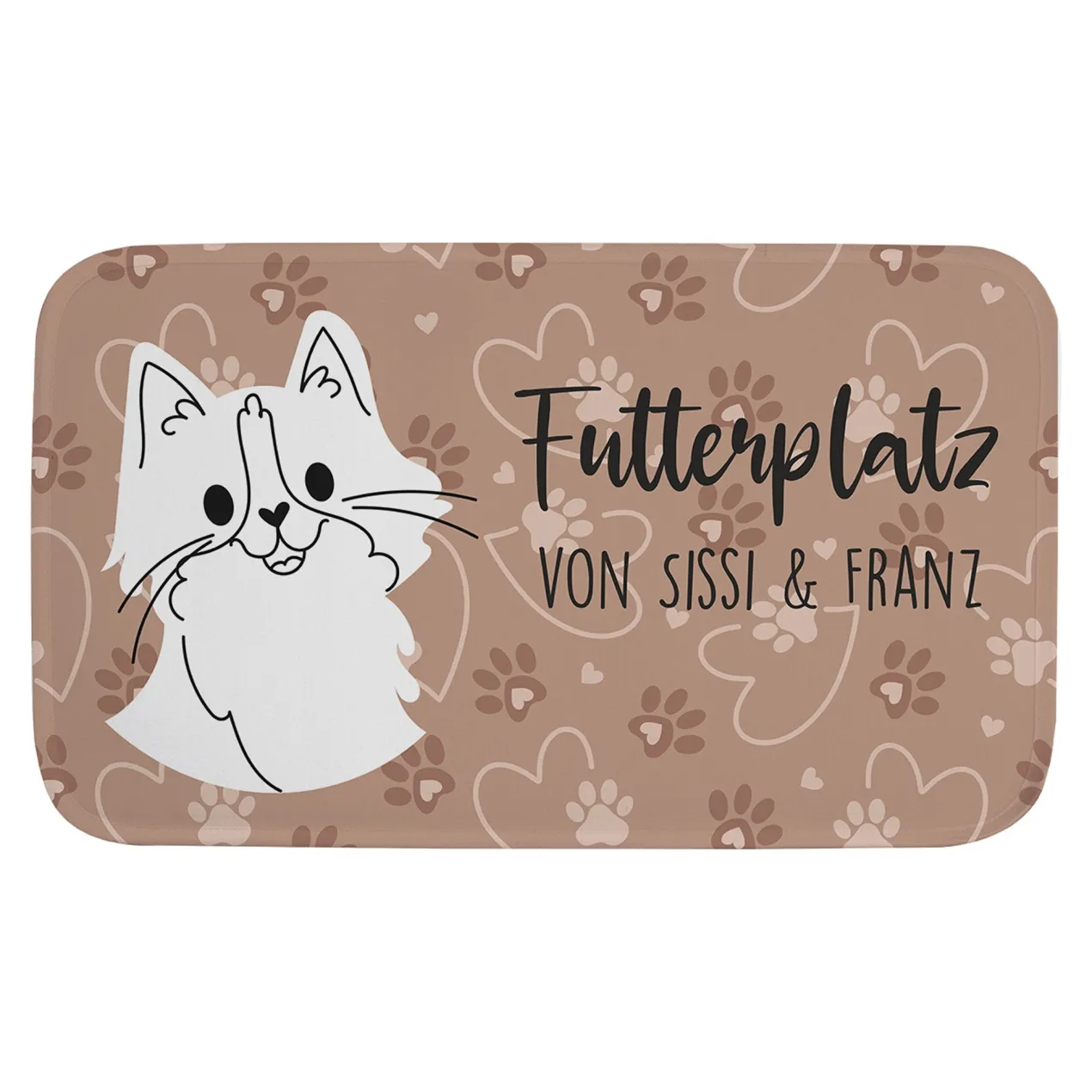Katzenmatte personalisiert mit Wunschtext | Rutschfeste Napfunterlage für Katzen