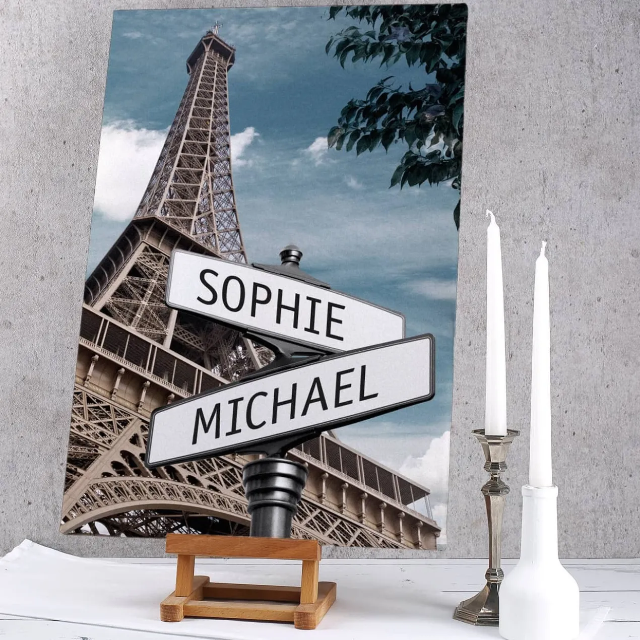 Keilrahmen Leinwand Straßenschilder Paris mit Ihren Namen 60x40cm
