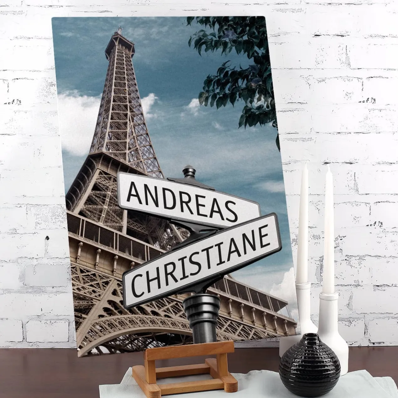 Keilrahmen Leinwand Straßenschilder Paris mit Ihren Namen 60x40cm