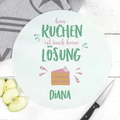 Kein Kuchen ist auch keine Lösung - Lustiger Glasteller mit Name