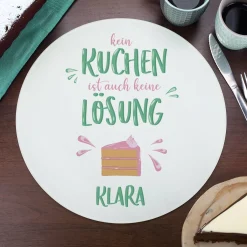 Kein Kuchen ist auch keine Lösung - Lustiger Glasteller mit Name