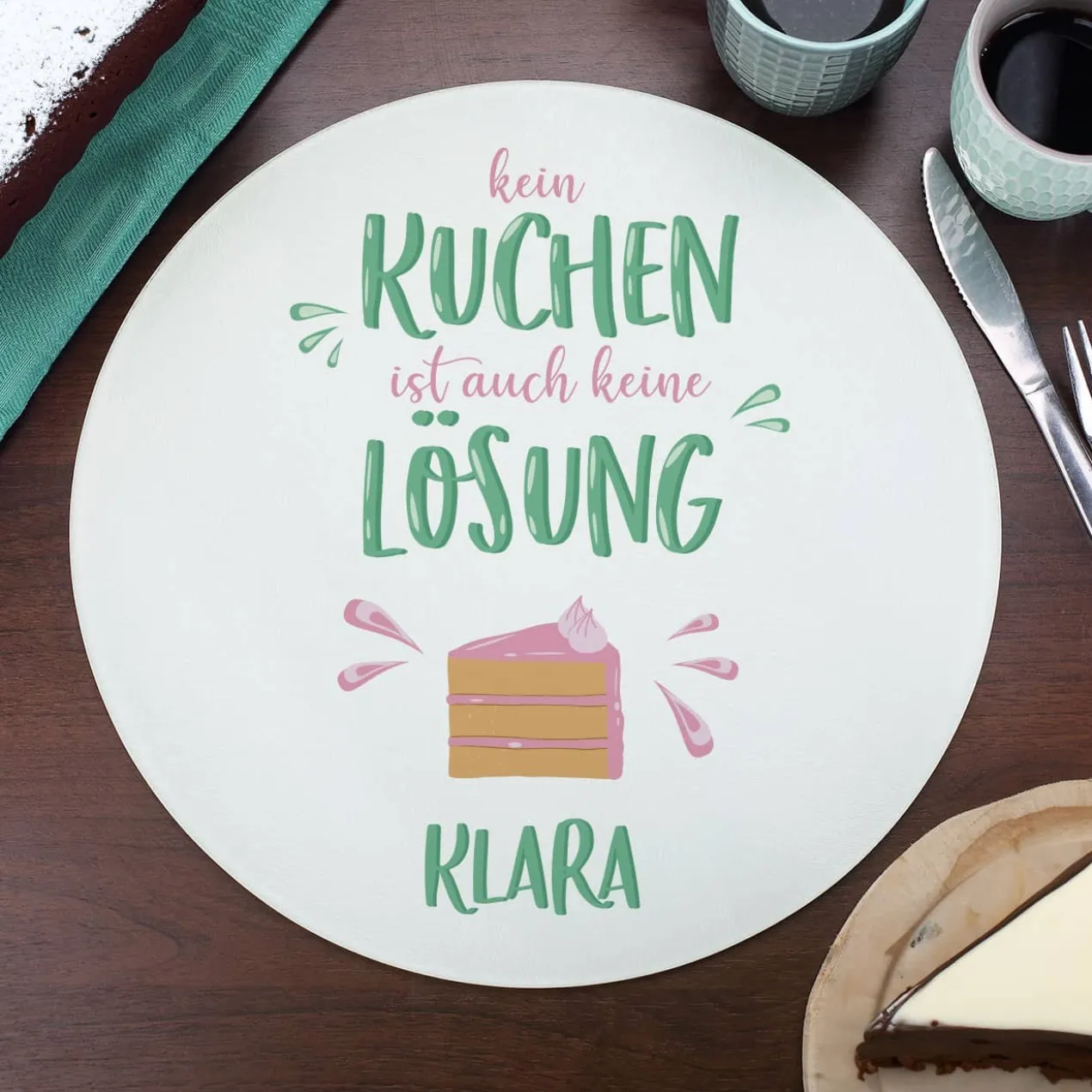 Kein Kuchen ist auch keine Lösung - Lustiger Glasteller mit Name