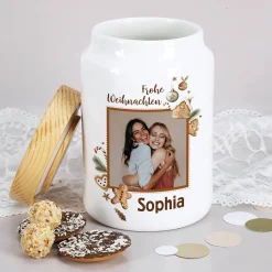 Keksdose mit Lebkuchenmotiv, Ihrem Foto und Wunschnamen bedruckt
