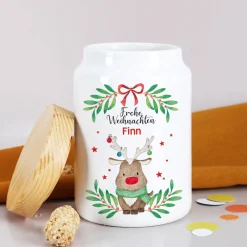Keksdose mit Weihnachtsmotiv und Namensaufdruck