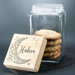 Keksdose / Vorratsglas „Mondsichel“ mit Wunschname für Ramadan & festliche Anlässe