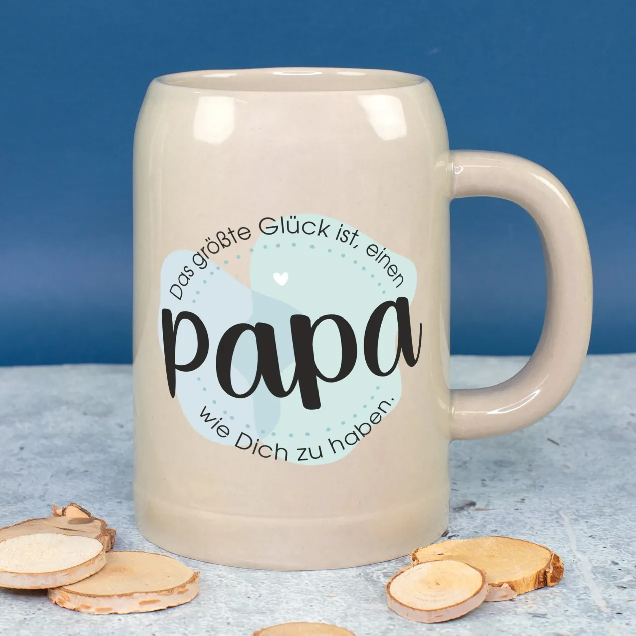 Keramik Bierkrug 'Papa Glück' als Geschenk für Väter | Steingut Bierglas 0,5 oder 1 Liter