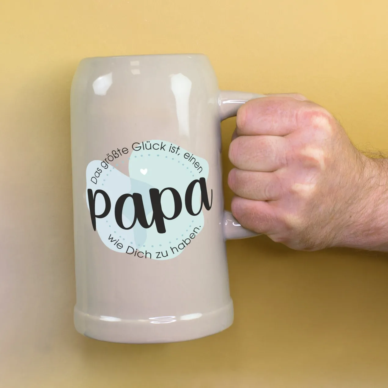 Keramik Bierkrug 'Papa Glück' als Geschenk für Väter | Steingut Bierglas 0,5 oder 1 Liter