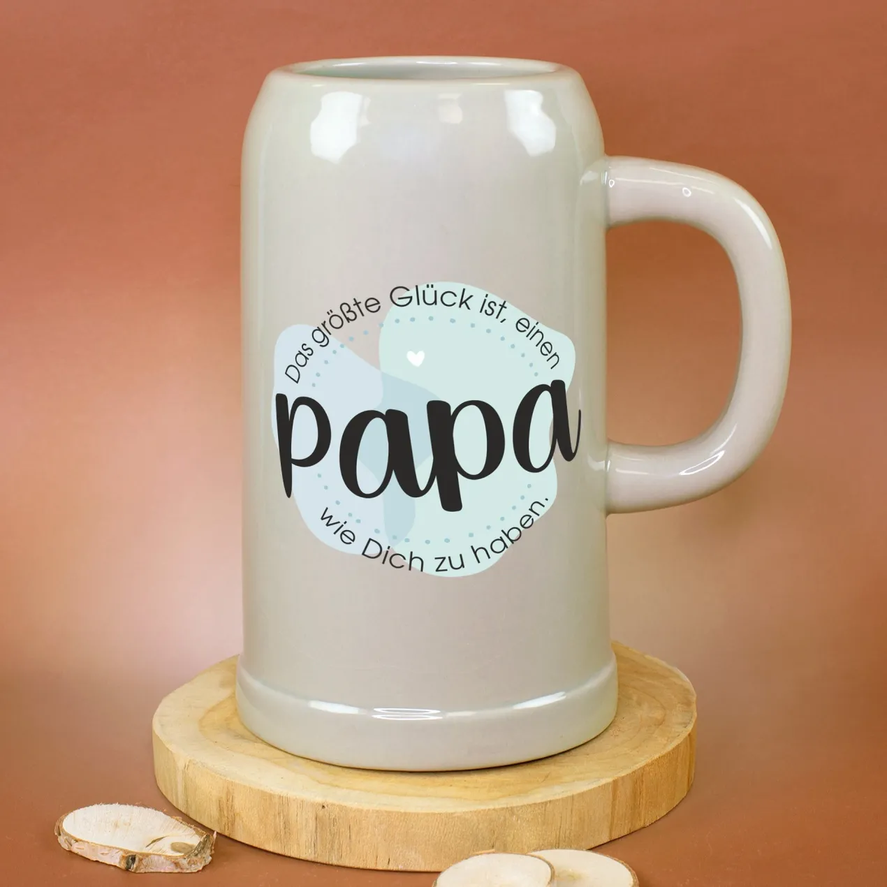 Keramik Bierkrug 'Papa Glück' als Geschenk für Väter | Steingut Bierglas 0,5 oder 1 Liter