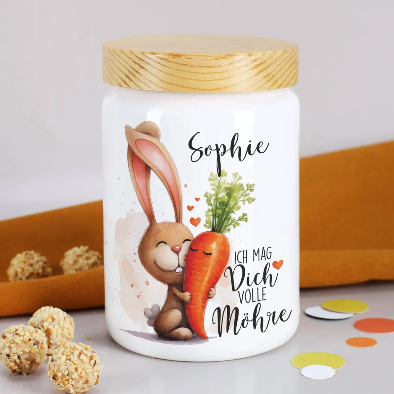 Keramikdose - Ich mag dich volle Möhre - mit Wunschname