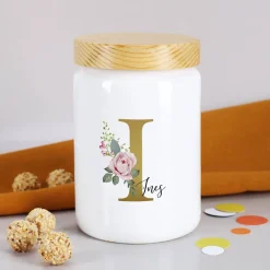 Keramikdose mit Rosen-Monogramm und Name