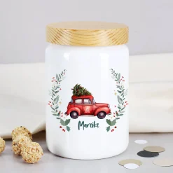 Keramikdose mit weihnachtlichem Motiv und Wunschname