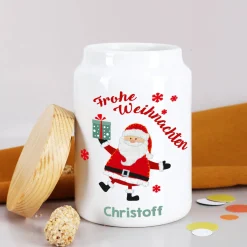 Keramikdose mit Weihnachtsmannmotiv und Personalisierung
