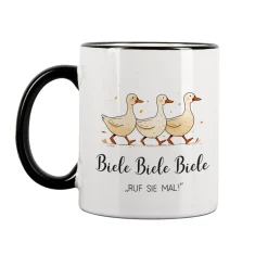 Keramiktasse mit Enten & Spruch 'Biele Biele Biele' | Lustige Meme-Tasse für TV- und Tierfreunde