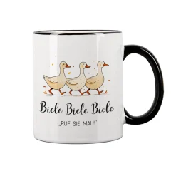 Keramiktasse mit Enten & Spruch 'Biele Biele Biele' | Lustige Meme-Tasse für TV- und Tierfreunde