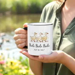 Keramiktasse mit Enten & Spruch 'Biele Biele Biele' | Lustige Meme-Tasse für TV- und Tierfreunde