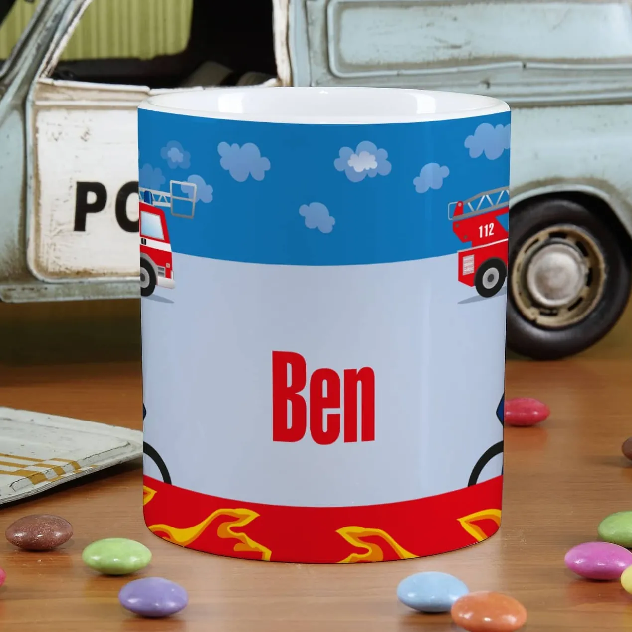 Keramiktasse mit Feuerwehr und Name bedruckt