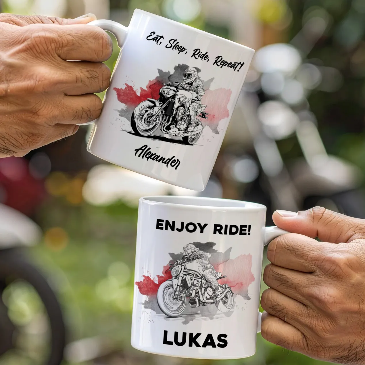 Keramiktasse mit Naked Bike Motiven, personalisiert | Geschenk für Motorradfahrer & Biker