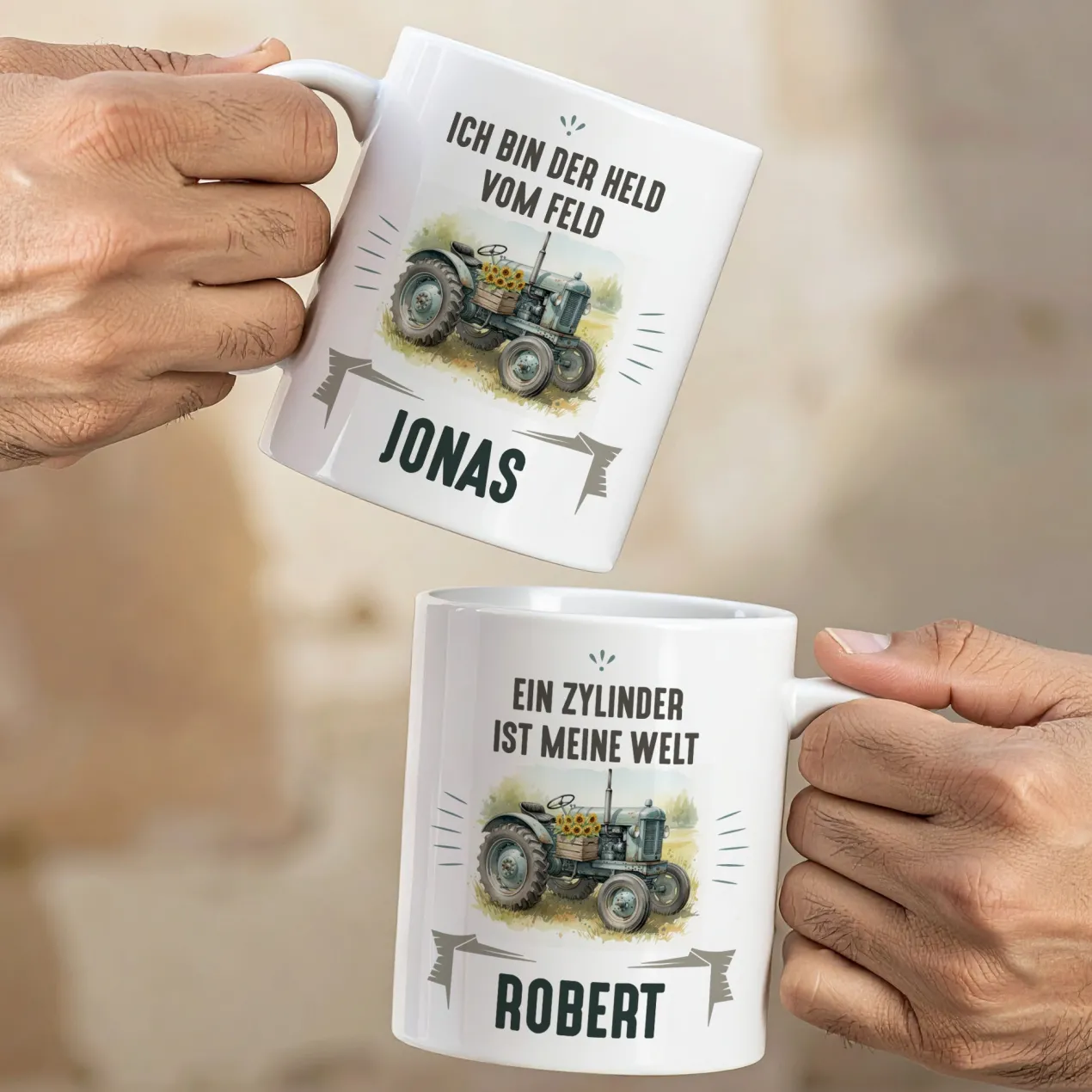 Keramiktasse mit Retro Traktor Motiv | Personalisiertes Geschenk für Treckerfreunde