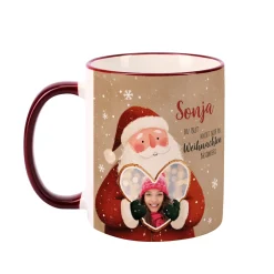 Keramiktasse mit Weihnachtsmann & Foto im Lebkuchenherz | Personalisiert mit Name zu Weihnachten