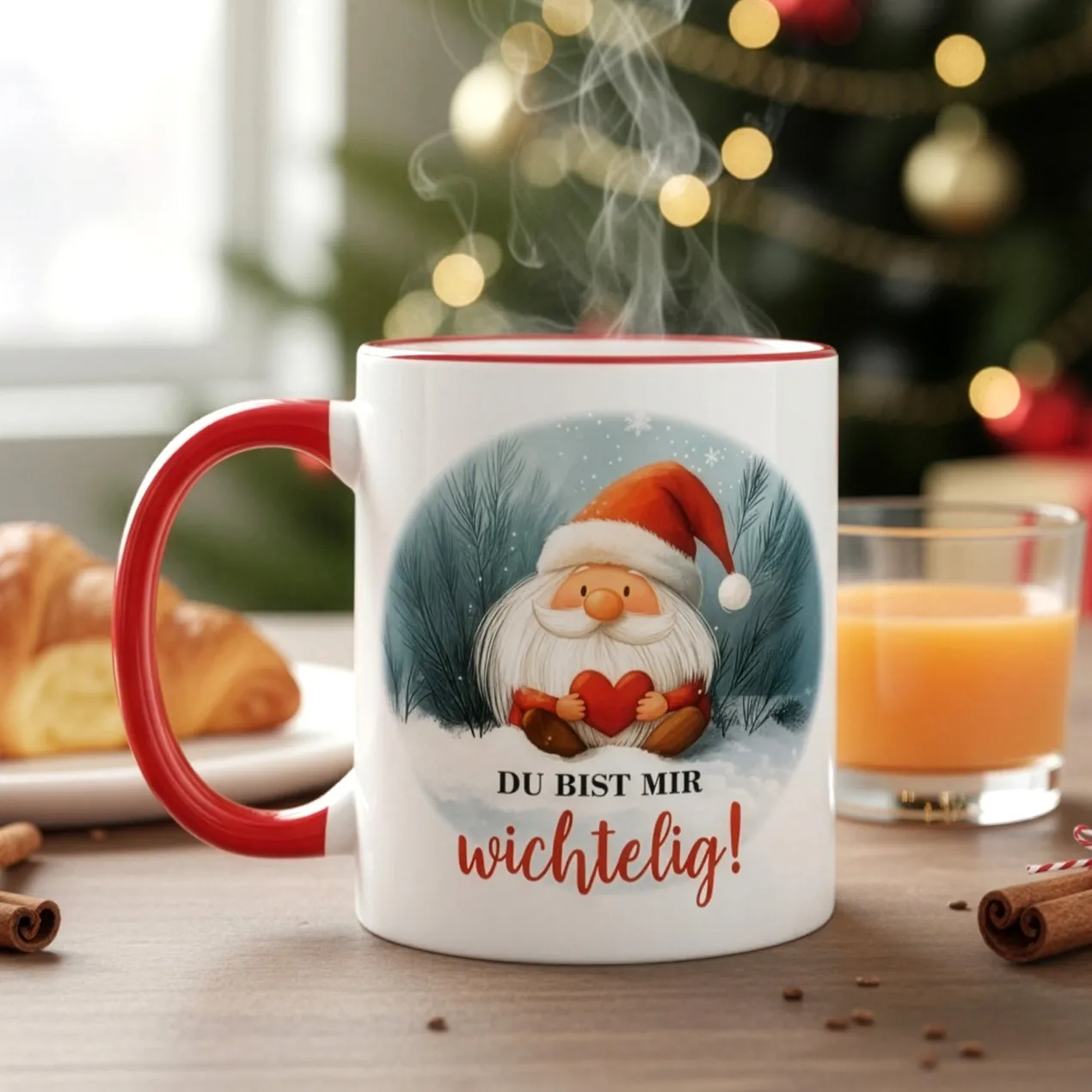 Keramiktasse mit Wichtel & Spruch 'Du bist mir wichtelig!' | Wichtelgeschenk zu Weihnachten
