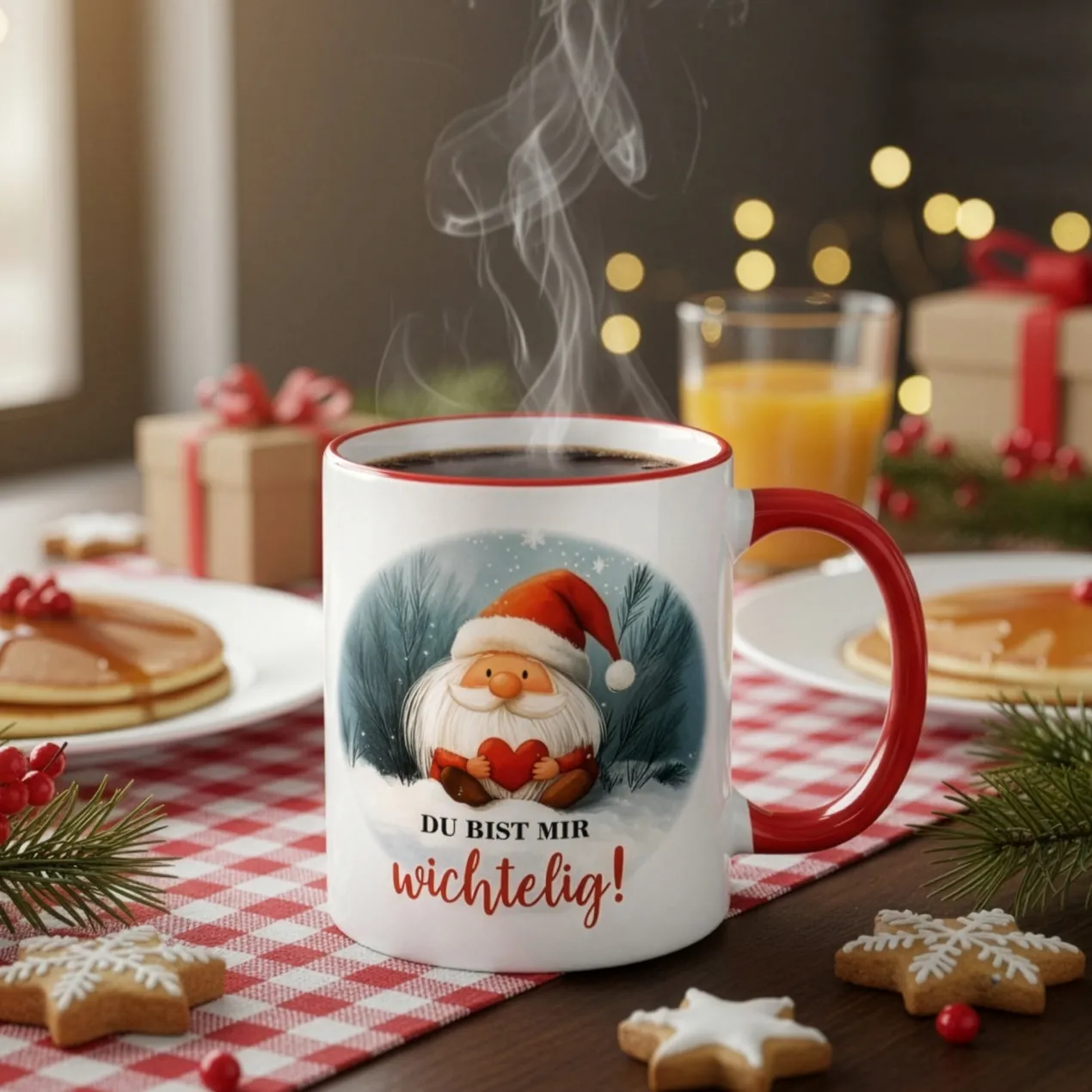 Keramiktasse mit Wichtel & Spruch 'Du bist mir wichtelig!' | Wichtelgeschenk zu Weihnachten