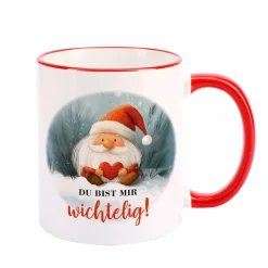 Keramiktasse mit Wichtel & Spruch 'Du bist mir wichtelig!' | Wichtelgeschenk zu Weihnachten
